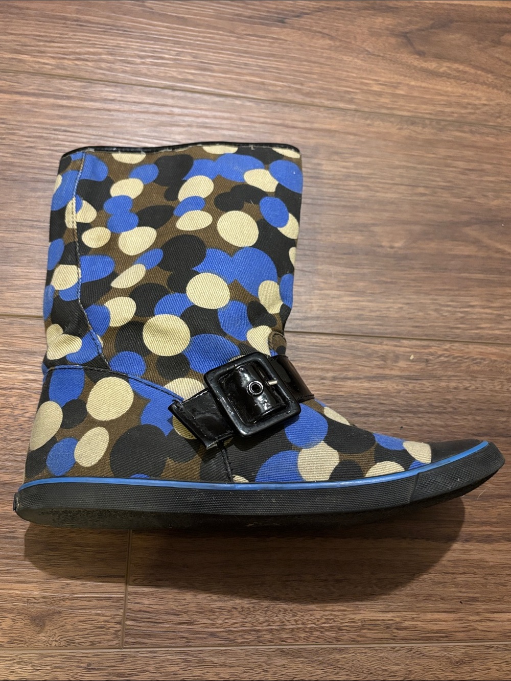 Aldo Blue, Black & Tan Polka Dot Ankle Boot - Picture 2 of 8